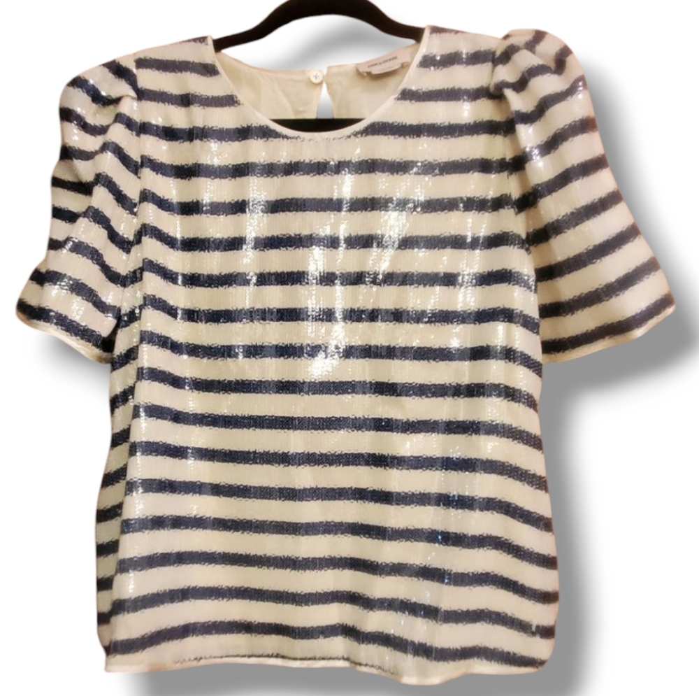 Zadig & Voltaire Tchao Sequin Striped Nautical Short Sleeve Top - Picture 3 of 12